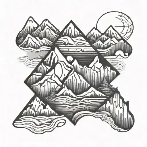 Four Mountains Abstract Line Tattoo Design Featuring