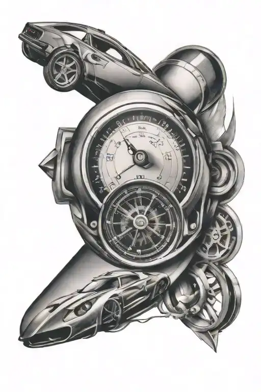 A Unique Fusion Of A Speedometer Eye And Sports Car Imagery On Your Forearm