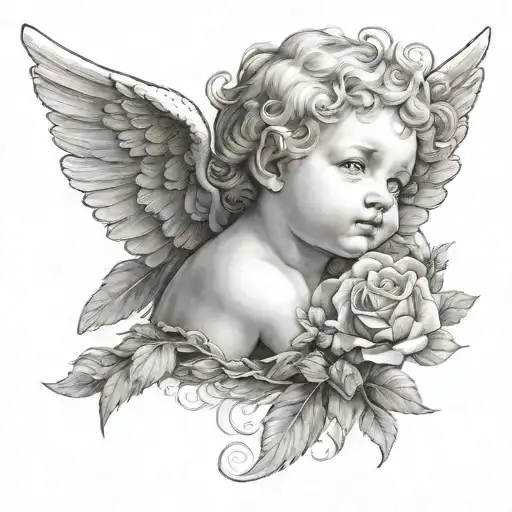 Tattoo Of A Cherubs In A Field With Hevans In The Background