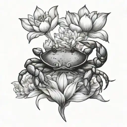 Crab And Lotus Flowers