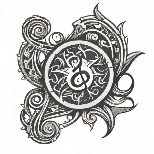 Tribal Sun With Treble Clef Inside And Musical Notes In The Edges