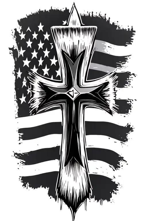 Black Cross Tatoo Paint Brush With Usa Flag Shading Behind It