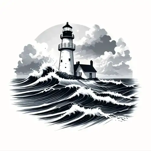 Lighthouse With Waves Splashing