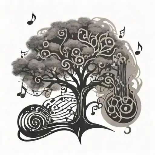 Tribal Tree Made Of Musical Instruments And Musical Notes
