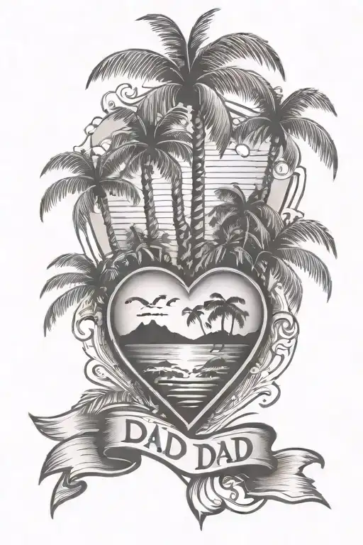 Dad Memorial Tattoo With Palm Trees In A Heart Shape