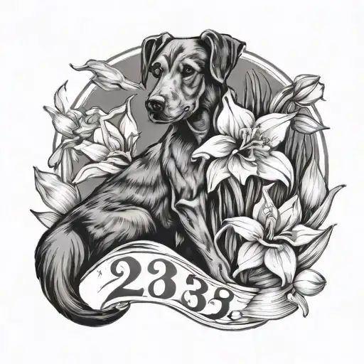 Daffodil And Tulips With Dog And Paw Print And Number 23