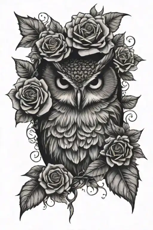 Owl Eyes And Roses Surrounding