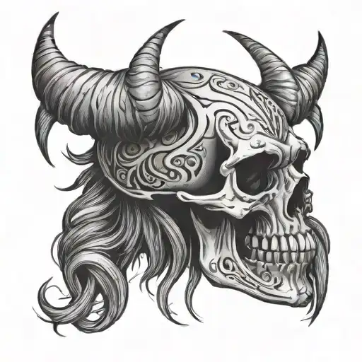 Creepy Skull With Horns And A Long Beard