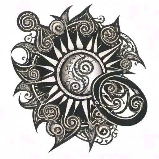 Tribal Sun Made Of Musical Notes With Treble Clef Inside