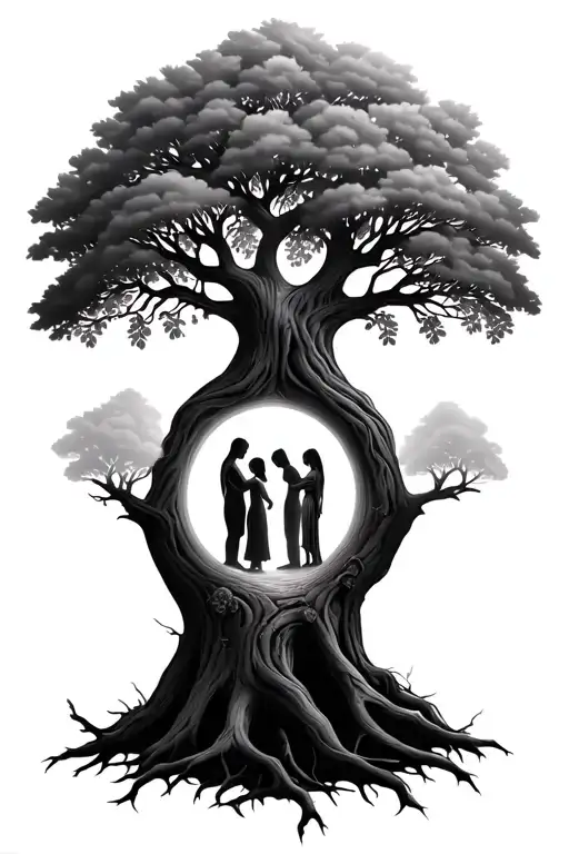 The Tree Of Life With The Mother And Two Children Inside The Trunk