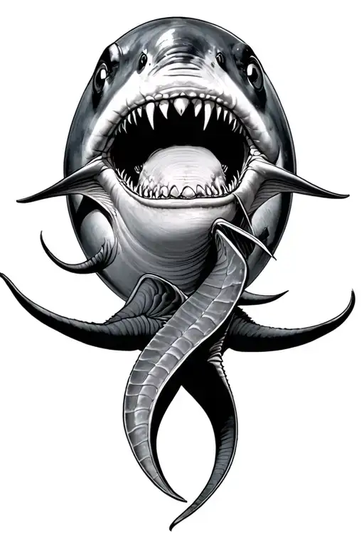 Stingray And Shovel Head Shark Swimming Gracefully