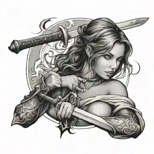 Girl With Sword And Fire