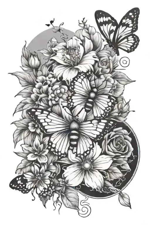 Floral With Bees And Butterflies