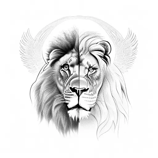 Strong Lion With Angel Baby