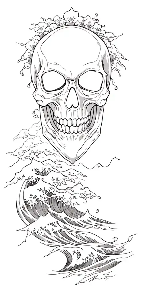 Arm Sleeve Skull Face And Japanese Waves And Reaper