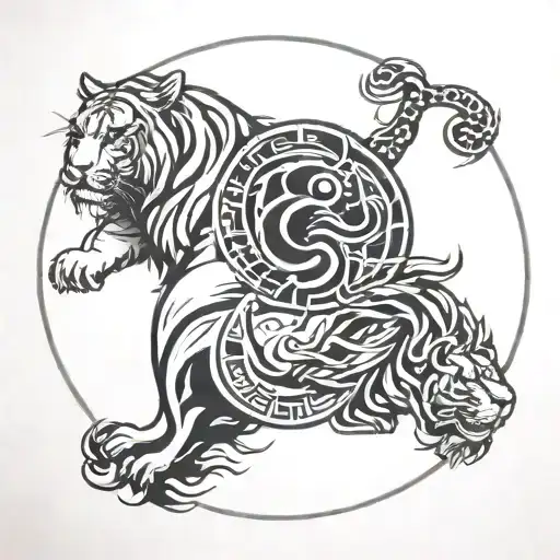 Lion Tiger Yin Yang Symbol Made