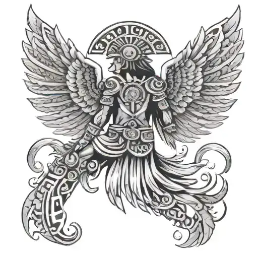 Aztec Back Ground With Falling Angel