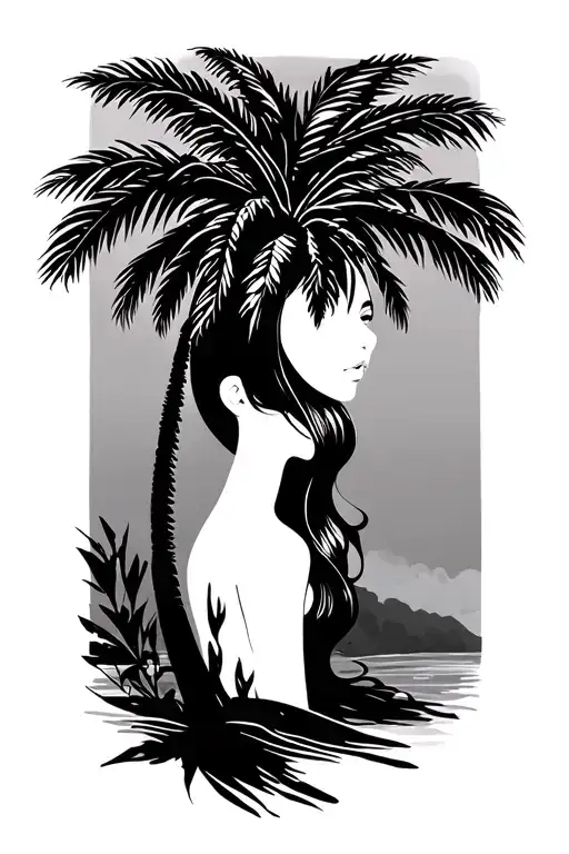Girl Palm Tree Silhouette
