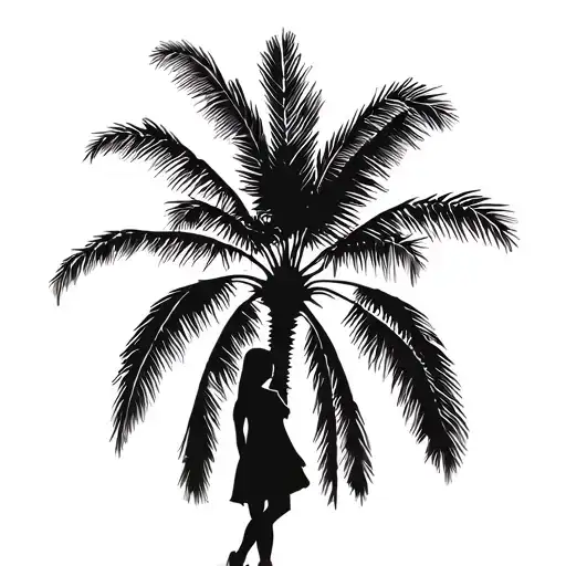 Girl Standing Palm Tree Silhouette