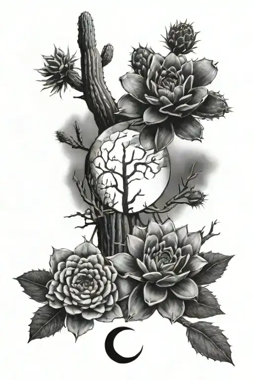 X Ray Tattoo With Crescent Moon And Saguaro Cactus