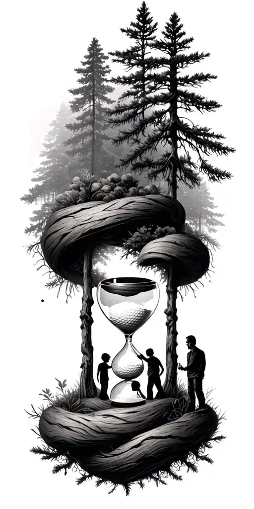 Pine Forest Wrap Around And Family Tree And Hour Glass Father With 3 Kids And Golf