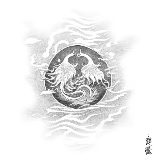 Soulmate Symbol Incorporated Into A Traditional Japanese Wave Design