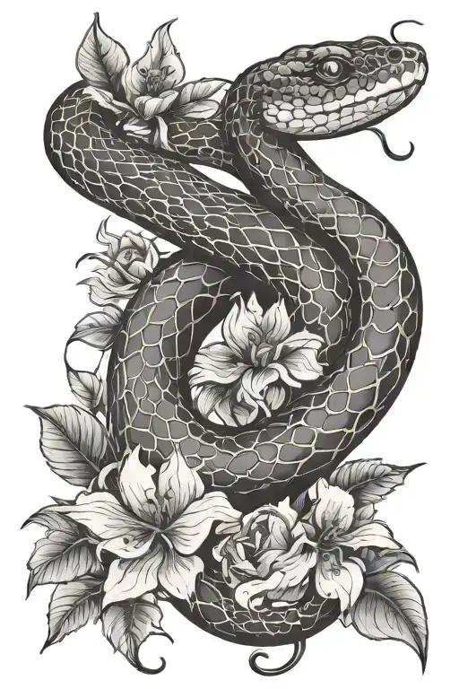 Curving Snake With Flowers