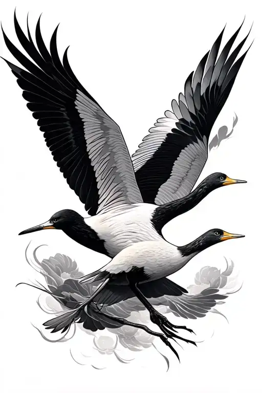 Twin Cranes Flying Together