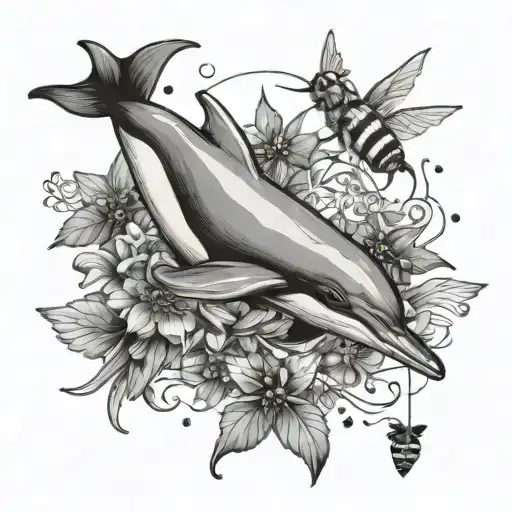 Dolphin And Bees Flying