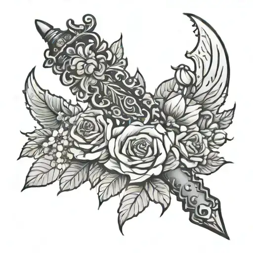 Dagger With Roses And Daisies