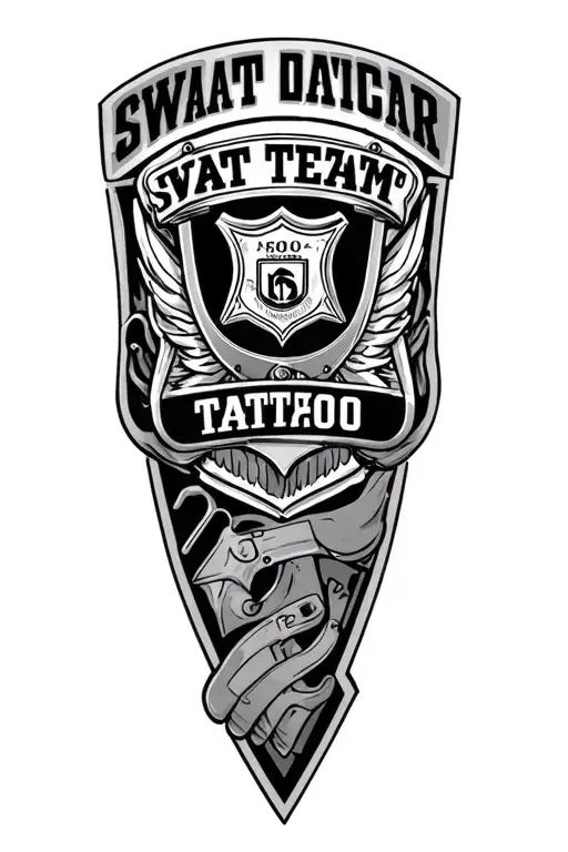 Swat Team Logo Leg Sleeve Tattoo Featuring A Cop Badge