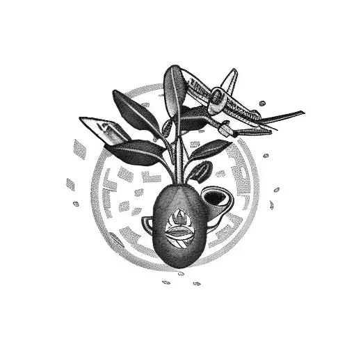 A Coffee Bean Growing A Plant With An Airplane Traveling Around It
