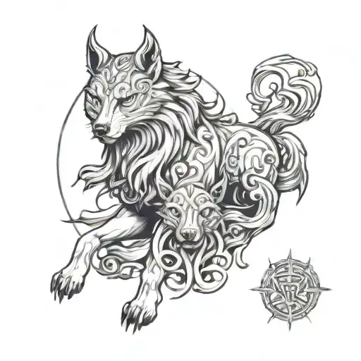 Create A Picture Of A Tattoo Including Hati And Skoll From Norse Mythology