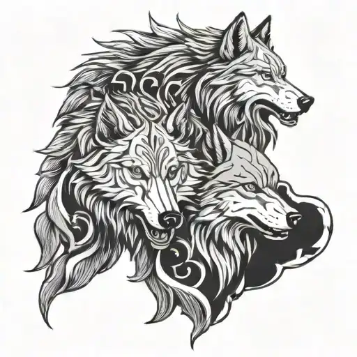 Create A Picture Of A Tattoo Including The 2 Wolves Hati And Skoll From Norse Mythology