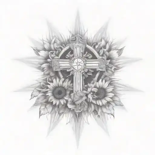 Christian Cross With Sunflowers