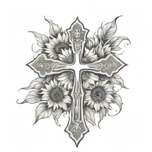 Christian Cross With Sunflowers
