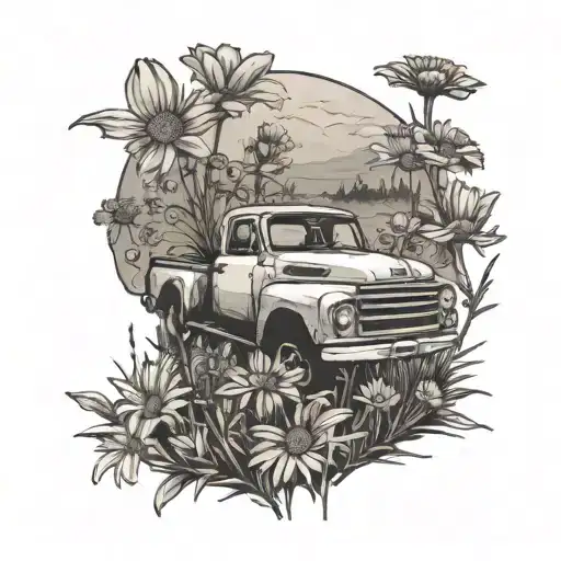 Old F150 Driving Through A Daisy Field