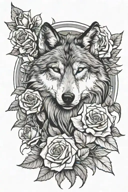 Wolf And Roses Tattoo