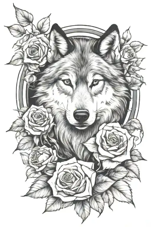 Wolf And Roses Tattoo