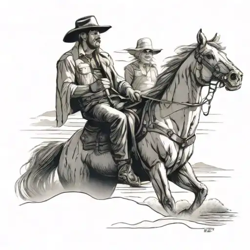 Beach Scene With Man Sitting On Bronco Horse Looking Towards Heavan