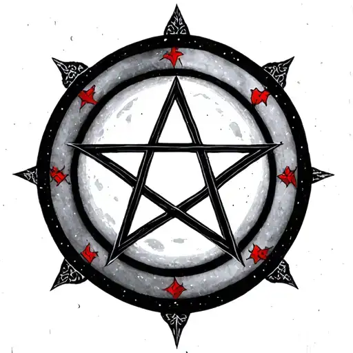 Inverted Pentacle With The Full Moon Inside The Middle Point Of It Make It Red