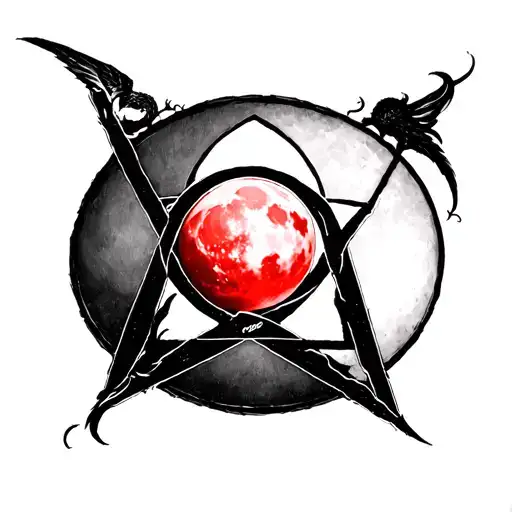 Inverted Pentacle With The Full Moon Inside The Middle Point Of It Make It Red