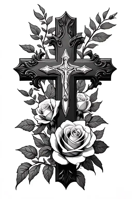 Christian Cross With Roses Very Detaild
