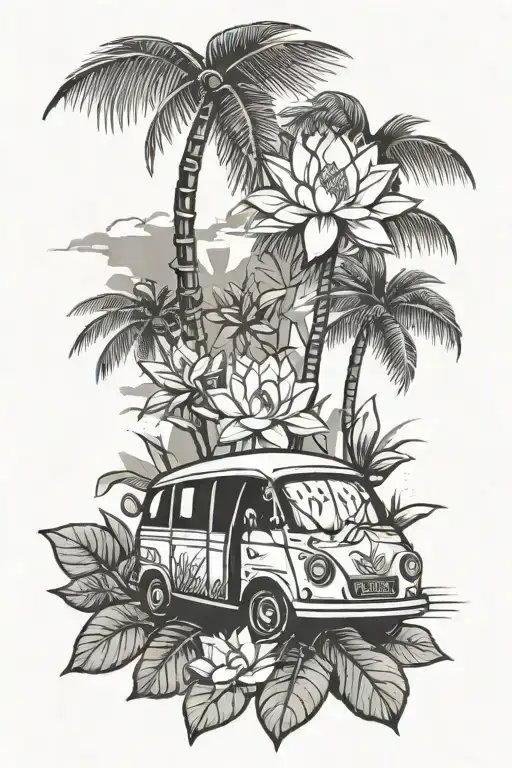 Tuk Tuk Unalome Lotus Flower Sun Palm Tree