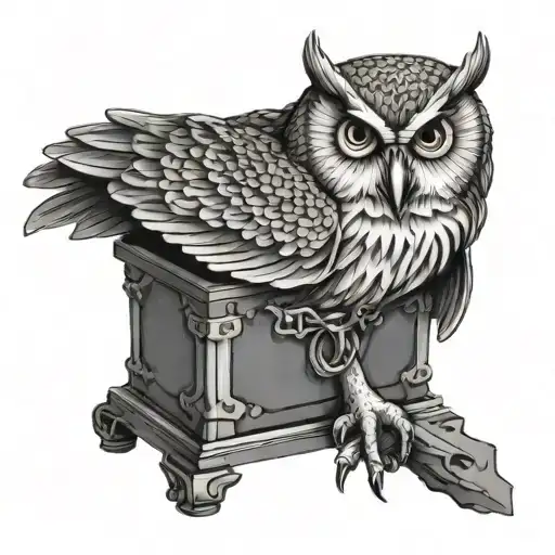 Owl On A Chest With Key On Beak