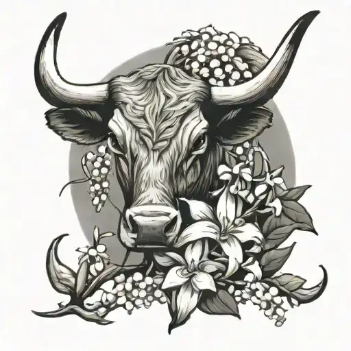 Longhorn With Lily Of The Valley Flowers Intertwined
