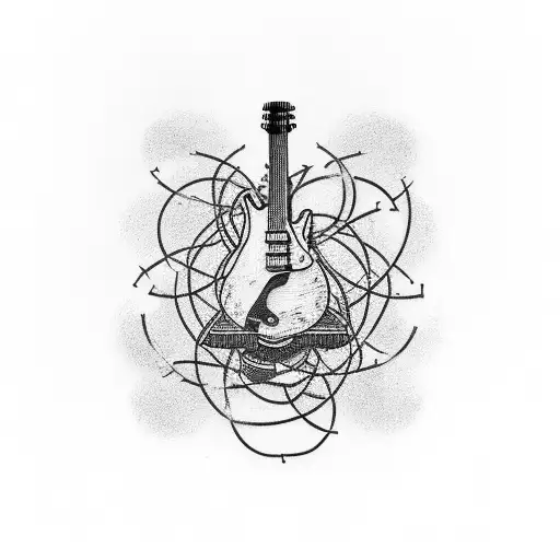 A Classic Rock Inspired Tattoo Of A Beer Bottle And An Electric Guitar Intertwined