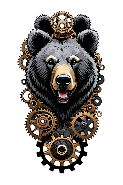 Bear Head Surrounded Steampunk Gears