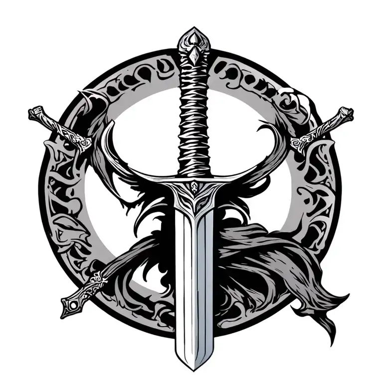 Small Tattoo Going Down Spine With Sword