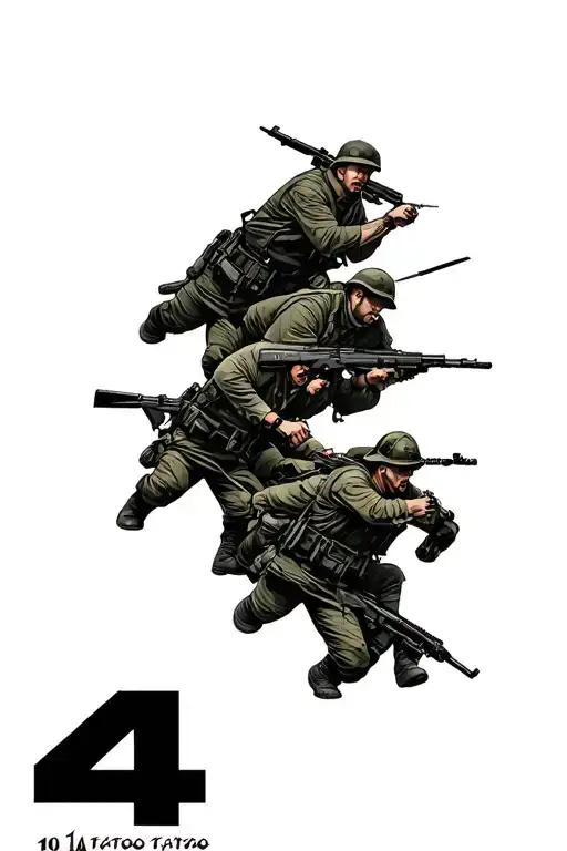 Military Group Of 10 People With The Number 4